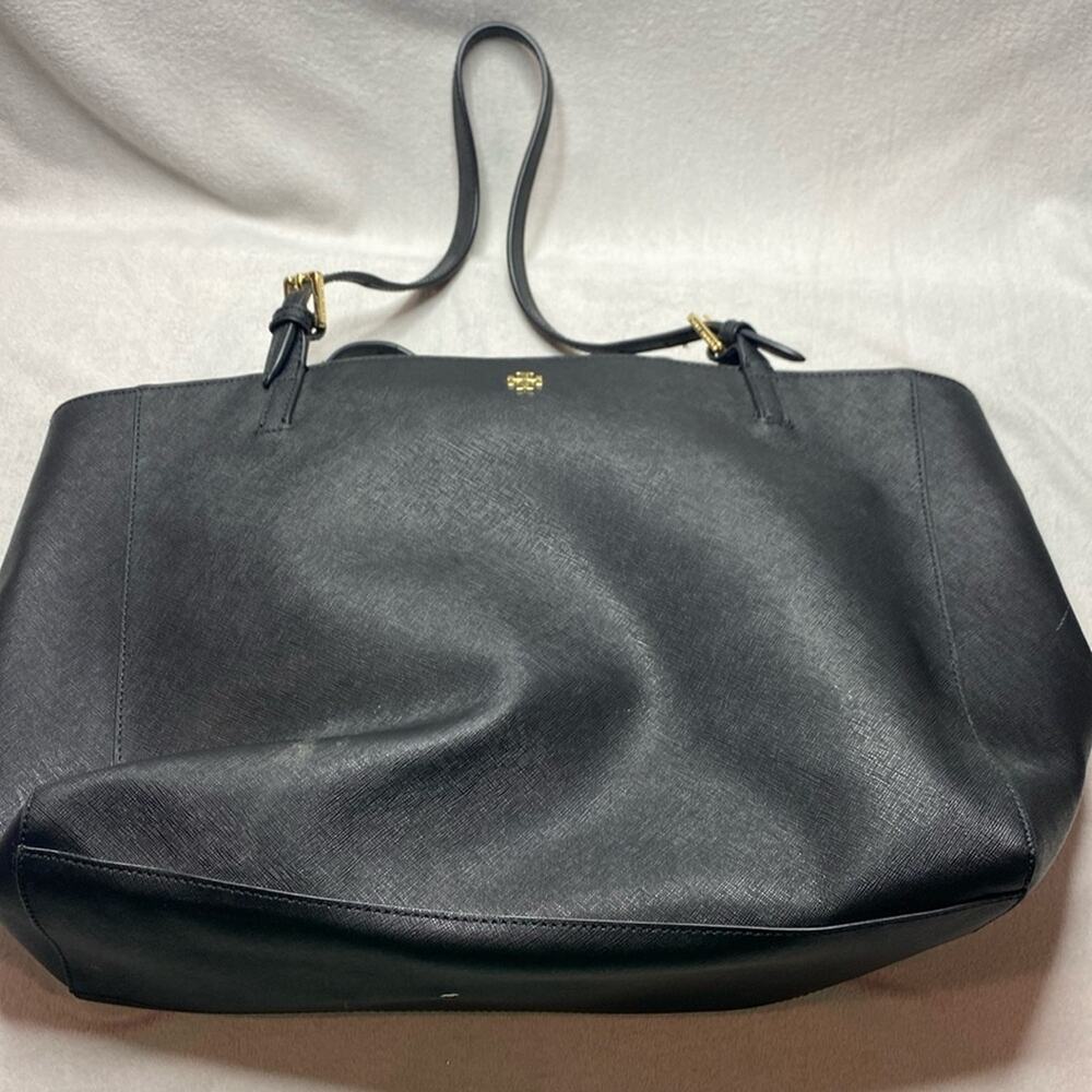 Tory Burch Black Saffiano Leather York Buckle Tote Bag with Gold Hardware